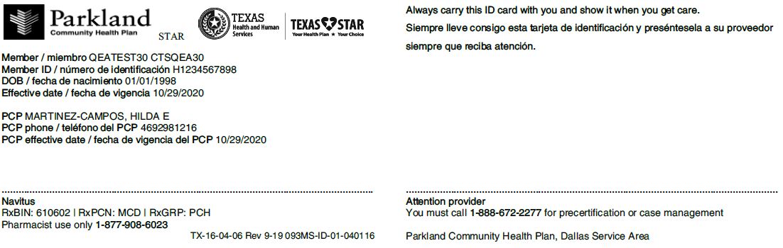 STAR ID Card Example
